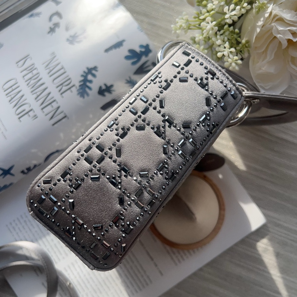 Dior Mini Beaded Satin Cannage Lady Dior Satchel Silver - Picture 8 of 10